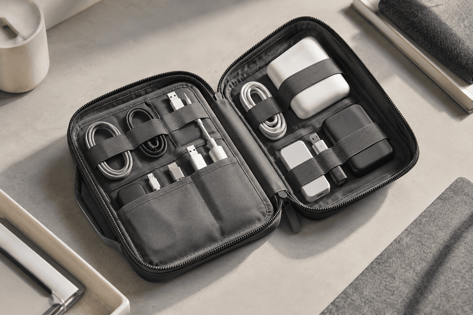 Tech Organizer Pouch in graphite and silver finish